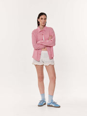 Vibrant Red Checkered Oversized Cropped Shirt